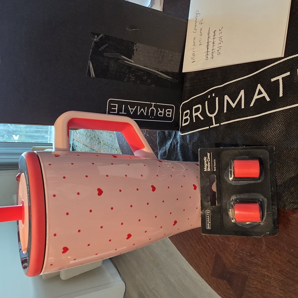 BrüMate Pink Heart Tumbler with Straw